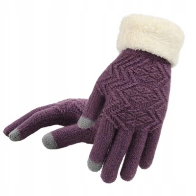 zimowe rękawiczki z dzianiny damskie - Fioletowy
