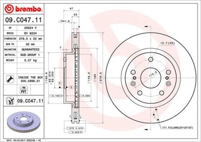 ДИСК ТОРМОЗНОЙ BREMBO 09C04711 ПЕРЕДНЯЯ