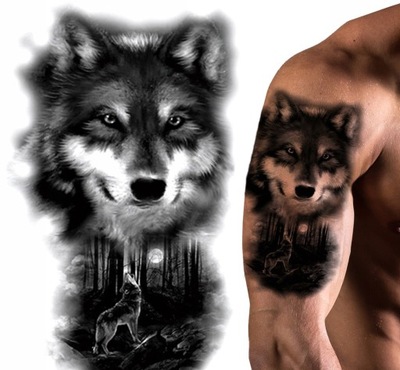 Tatuaż Tymczasowy - Wilk + Las Wodoodporny