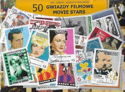 Zestaw 50 znaczków pocztowych - GWIAZDY FILMOWE