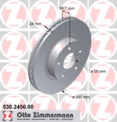 ZIMMERMANN SUBARU IMPREZA GD 260MM ДИСКИ ТОРМОЗНЫЕ ПЕРЕД 530.2456.20