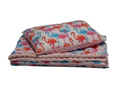 kocyk minky do łóżeczka 75x100 poduszka flamingi