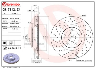 DISCOS DE FRENADO PARTE DELANTERA BREMBO 09.7812.2X 0978122X  