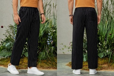 Shein Męskie spodnie z kieszeniami w paski XXL