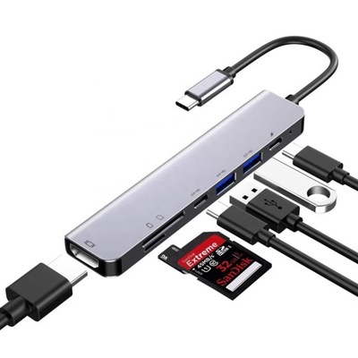 Adapter 7w1 HUB USB-C HDMI 4K SD