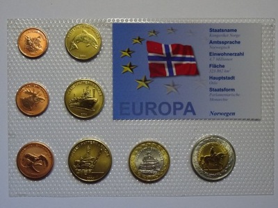 Norwegia set 8 monet 1cent-2euro 2004 rok próby -456