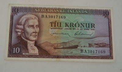 Islandia - banknot - 10 Koron - 1961 rok