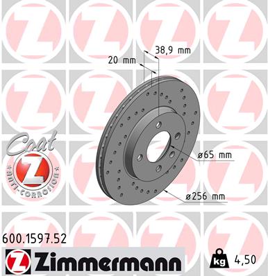 ZIMMERMANN 600.1597.52 ДИСК ТОРМОЗНОЙ