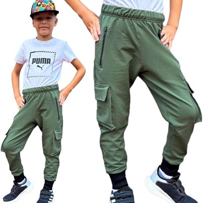 Chłopięce spodnie dresowe bojówki ściągacz PIK zielone 158