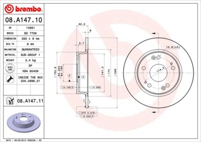 BREMBO 08.A147.10 ДИСК ГАЛЬМІВНИЙ