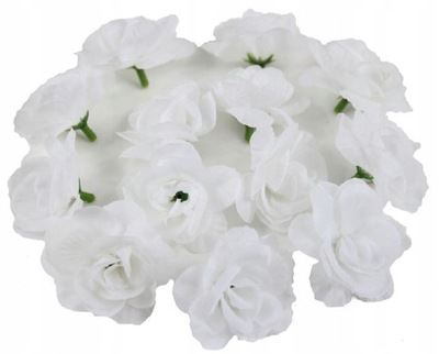 Róża mini główka sztuczne kwiaty 24 sztuki Biała