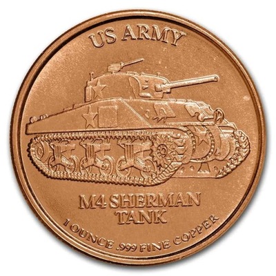 Miedziany Medal US Army: Sherman Tank, 1 uncja
