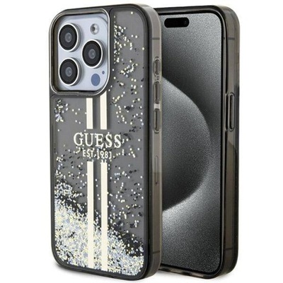 ETUI GUESS IPHONE 15 PRO MAX 6.7" HARDCASE LIQUID GLITTER GOLD STRIPES