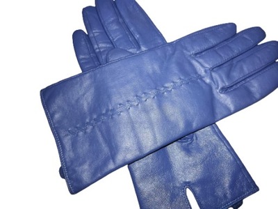 Mięciutkie skórzane niebieskie rękawiczki damskie L