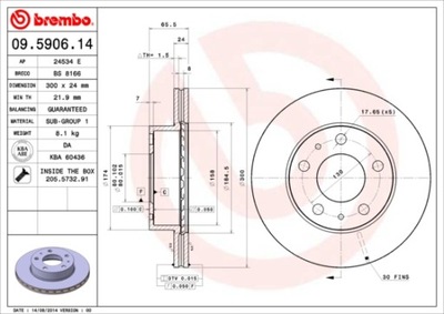 ГАЛЬМІВНІ ДИСКИ ГАЛЬМІВНІ ПЕРЕД BREMBO 09.5906.14 09590614