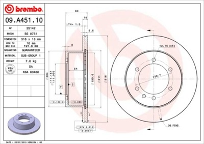 DISCOS DE FRENADO PARTE TRASERA BREMBO 09.A451.10 09A45110  