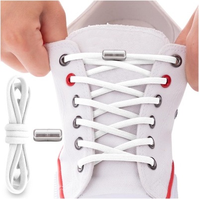 SZNURÓWKI BEZ WIĄZANIA do butów elastyczne gumowe z zapięciem białe
