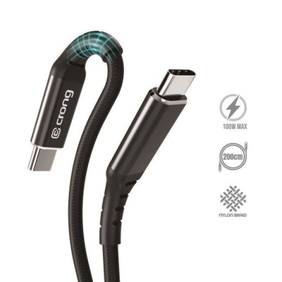 Kabel USB-C do USB-C 100W 5A 200cm Czarny Crong
