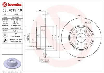 DISCOS DE FRENADO PARTE TRASERA BREMBO 08.7015.10 08701510  