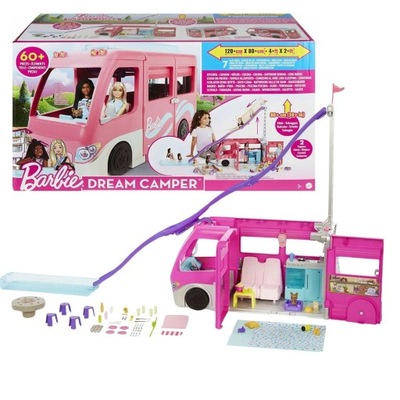 Barbie Kamper z basenem zjeżdżalnia samochód dla lalek auto kempingowe