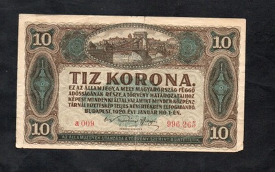 BANKNOT WĘGRY -- 10 koron -- 1920 rok