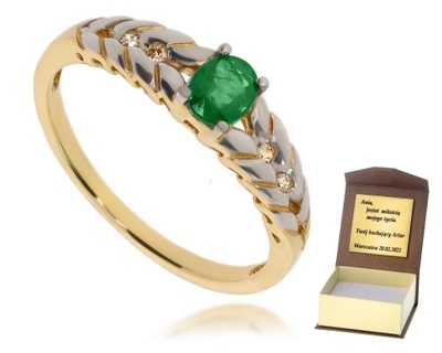 Złoty pierścionek zaręczynowy diament szmaragd 585