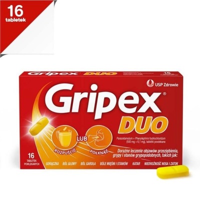 Gripex Duo 0,5g+6,1mg, 16 tabletek
