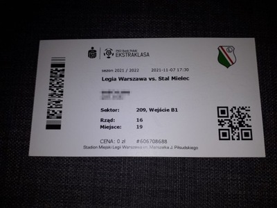 Bilet Legia Warszawa - Stal Mielec - 07.11.2021