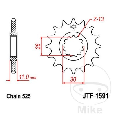 ЗУБЧАТКА ПЕРЕДНЯЯ JT F1591-16, 16Z, РАЗМЕР 525