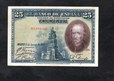 BANKNOT Hiszpania -- 25 Pesetas -- 1928 rok