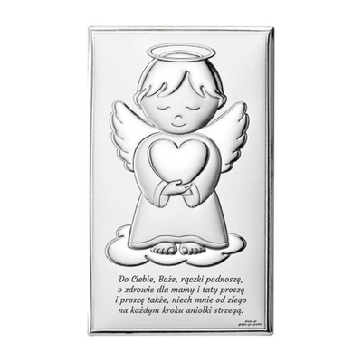 Obraz anioła stróża srebrny 9x15 cm