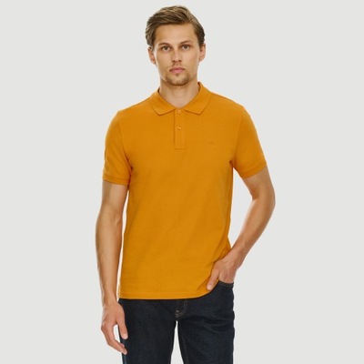 Gładki t-shirt polo męski w pomarańczowym kolorze Pako Lorente r. L