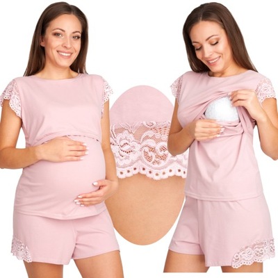 Bawełniana piżama ciążowa do karmienia VIOLA - krótki rękaw, spodenki L/XL