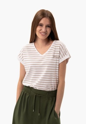 Damska koszulka t-shirt Comfort Fit w beżowe paski VOLCANO T-PORTO XL