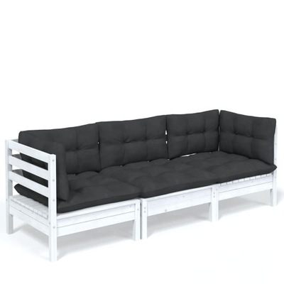 vidaXL 3-osobowa sofa ogrodowa z antracytowymi poduszkami, sosnowa