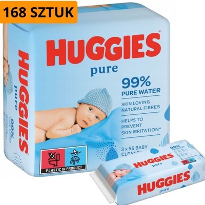 Chusteczki nawilżane Huggies Pure 3x56szt = 168szt