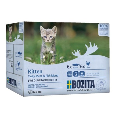 BOZITA KITTEN MIĘSNE I RYBNE KAWAŁKI W SOSIE 12x85G