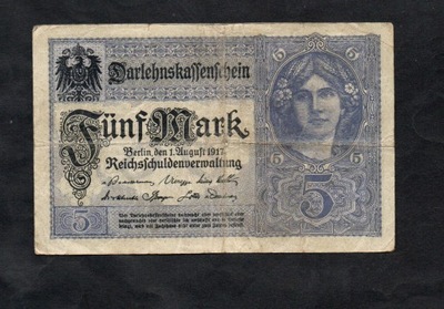 BANKNOT NIEMCY -- 5 marek -- 1917 rok -- seria C