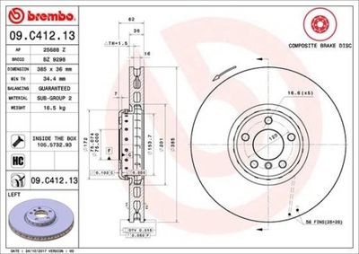 DISCO DE FRENADO PARTE DELANTERA IZQUIERDA BMW X6 E71 385 MM  