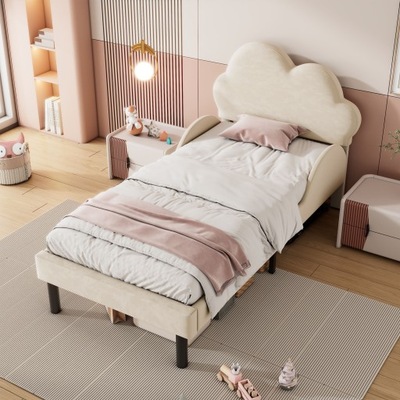 Łóżko tapicerowane jednoosobowe 90x200cm aksamitem Beżowy