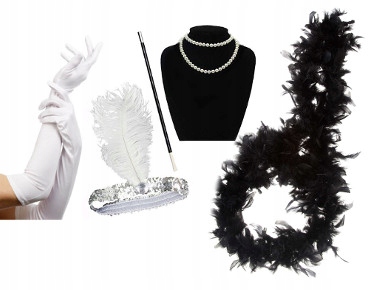 LATA 20 OPASKA PERŁY CYGARETKA BOA RĘKAWICZKI B/C