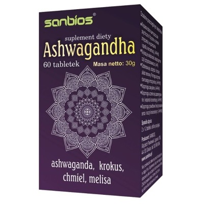 Sanbios Ashwagandha Krokus Chmiel Melisa 60 tabletek