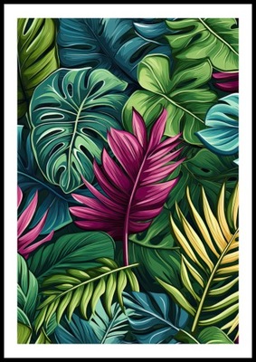 A2 PLAKAT DO SALONU SYPIALNI ŁAZIENKI ZIELONE LIŚCIE MONSTERY PALMY NR3