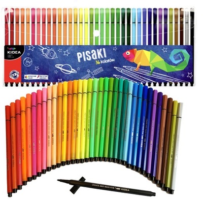 PISAKI FLAMASTRY W ETUI ZESTAW 36 KOLORÓW KIDEA