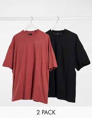 DEISGN GŁADKI T-SHIRT OVERSIZE 2 PACK XS