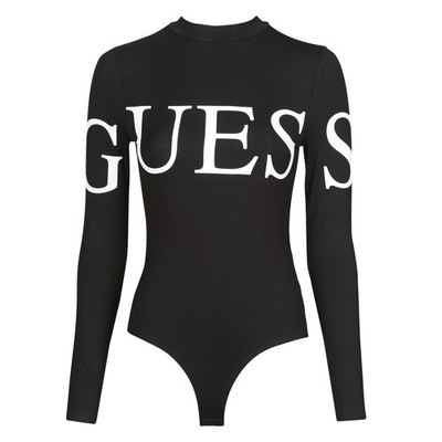 GUESS czarne body Alissa damskie długi rękaw wiskoza duże białe logo XS