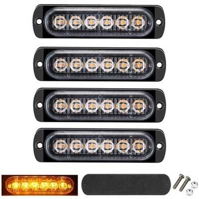 4 VNT. ŽIBINTAS ĮSPĖJAMOJI 6 LED STROBOSKOPAS 12V-24V 