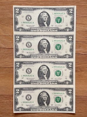 Arkusz Banknotów USA $2 Dolary 2003
