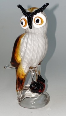 Figura Szkło Sowa Puchacz Murano Art Deco Glass