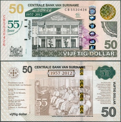 Surinam - 50 dolarów 2012 * P167 * 55 Lat Banku + folder